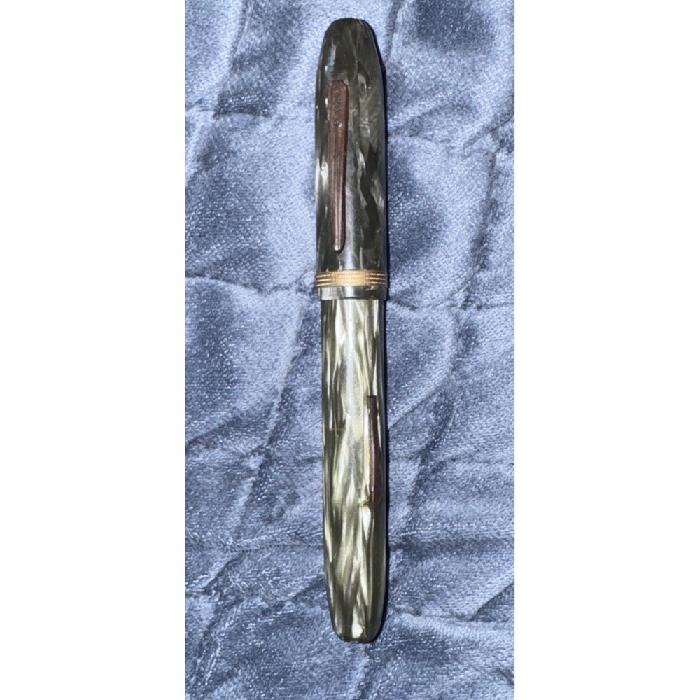 Vtg Marbled Green Arnold Fountain Pen 1940s Art Deco MCM Gold Fill Nib Prop USA